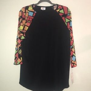 LuLaRoe Randy black base multicolored sleeves NWT
